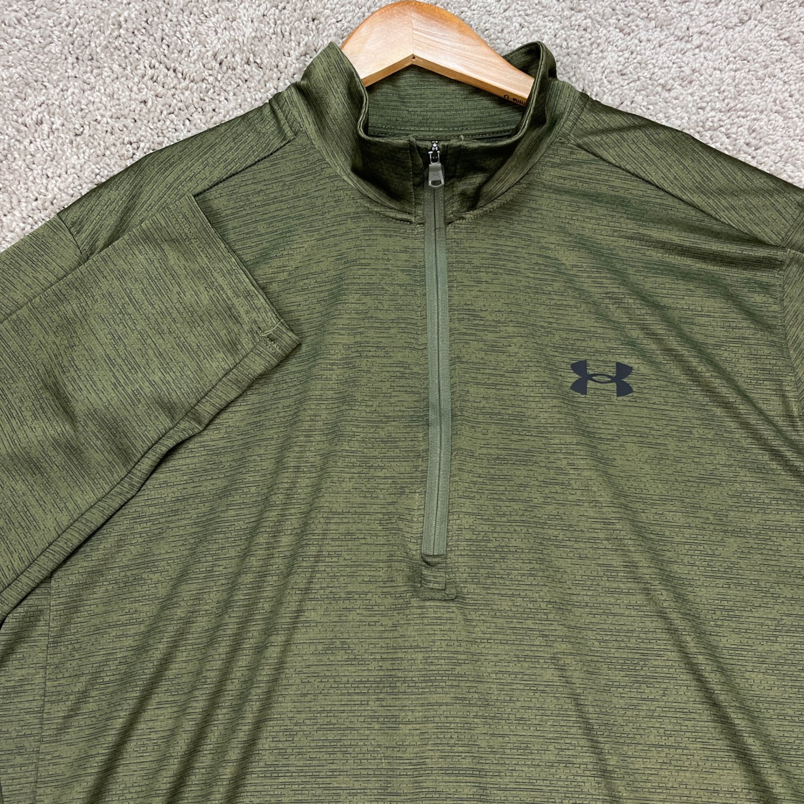 Under Armour Pullover Mens Large Olive Green Heathered Long Sleeve 1/4 Zip Loose